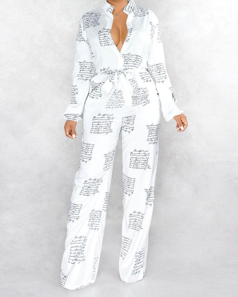 Letter print casual jumpsuit