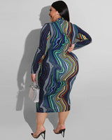 Dark abstract striped plus size dress