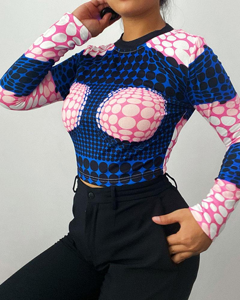 Polka-dot knit bottoming long-sleeved top