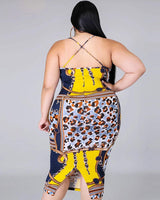 Plus size women's sexy strap leopard print chain print dress