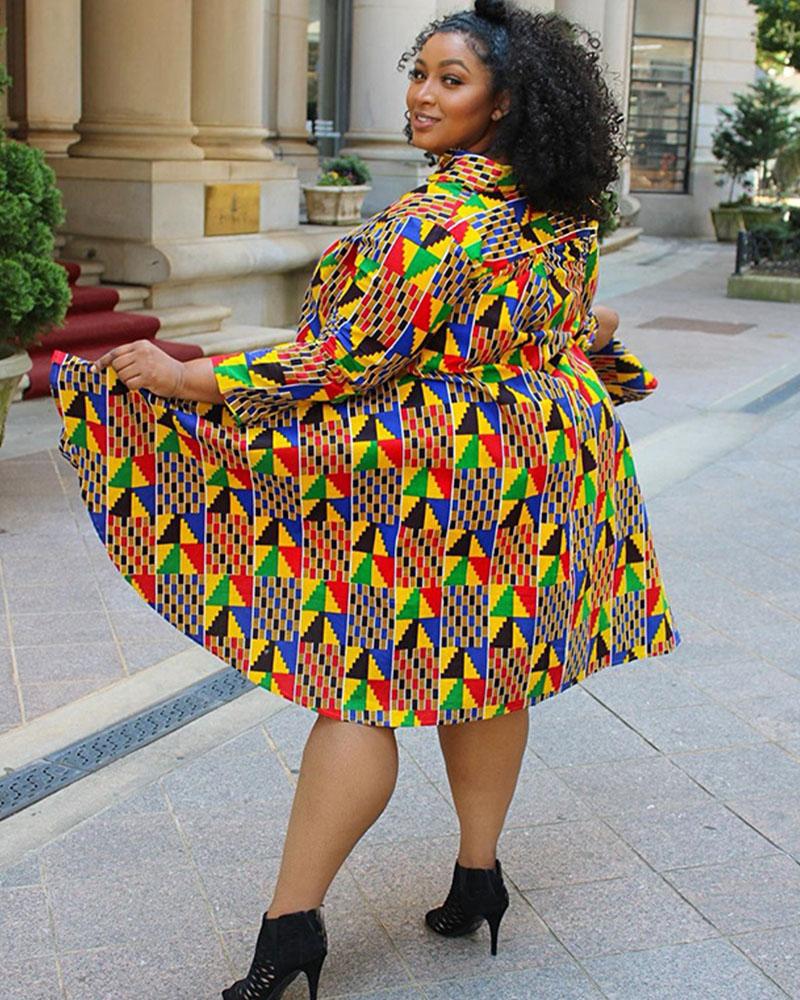 Geometric print plus size dress