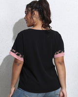 Leopard print stitching sweet T-shirt