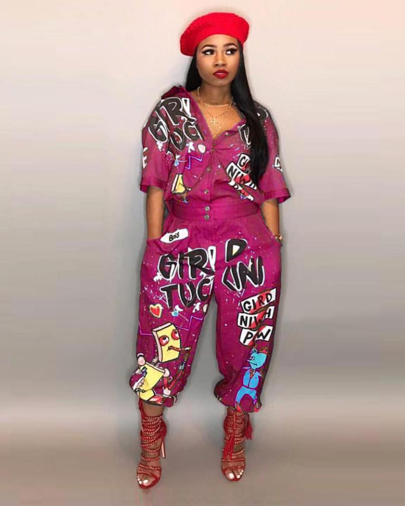 Hip-hop Prints Jumpsuits