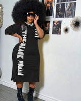 Crew neck letter print split oversize dress