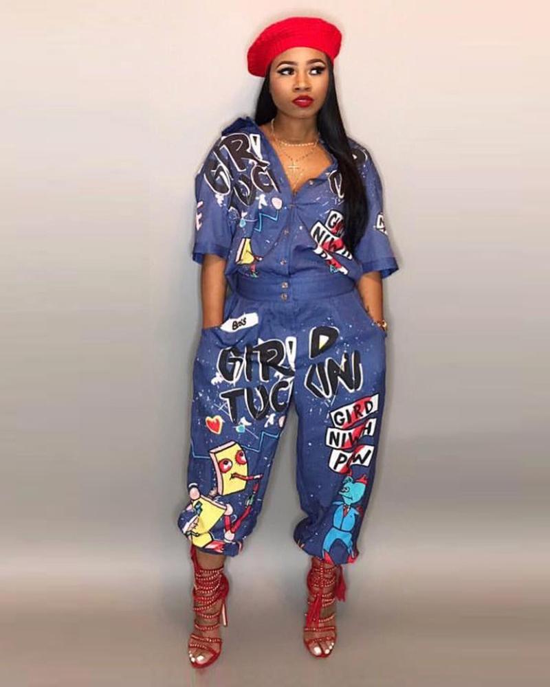 Hip-hop Prints Jumpsuits