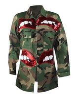 Lip Print Stand Collar Camo Jacket