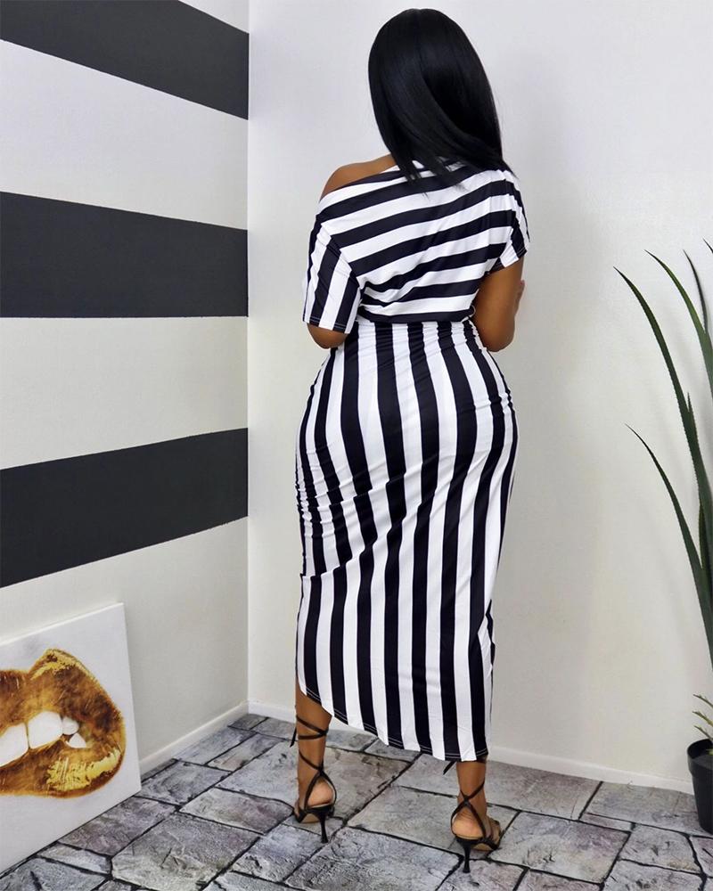 That Girl Off The Shoulder Striped Dress