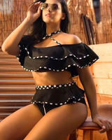 PLUS SIZE RUFFLE HIGH WAISTED SWIMSUIT