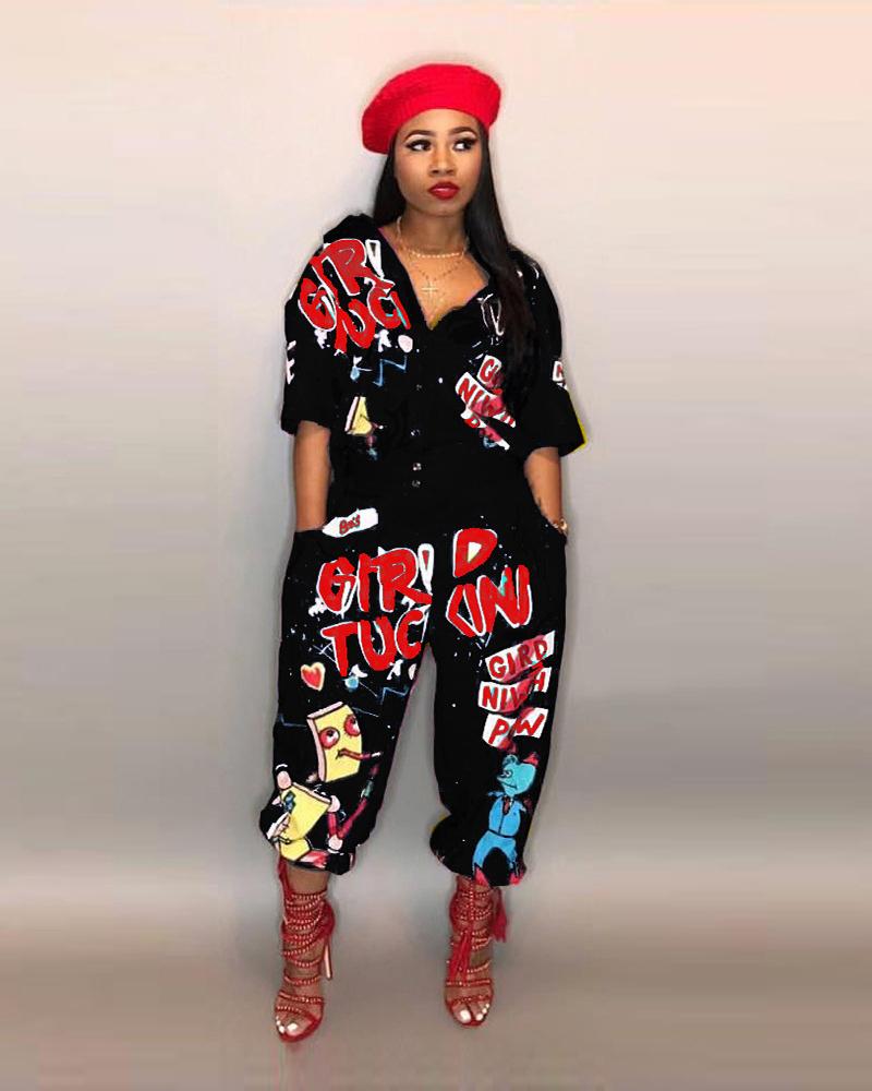 Hip-hop Prints Jumpsuits