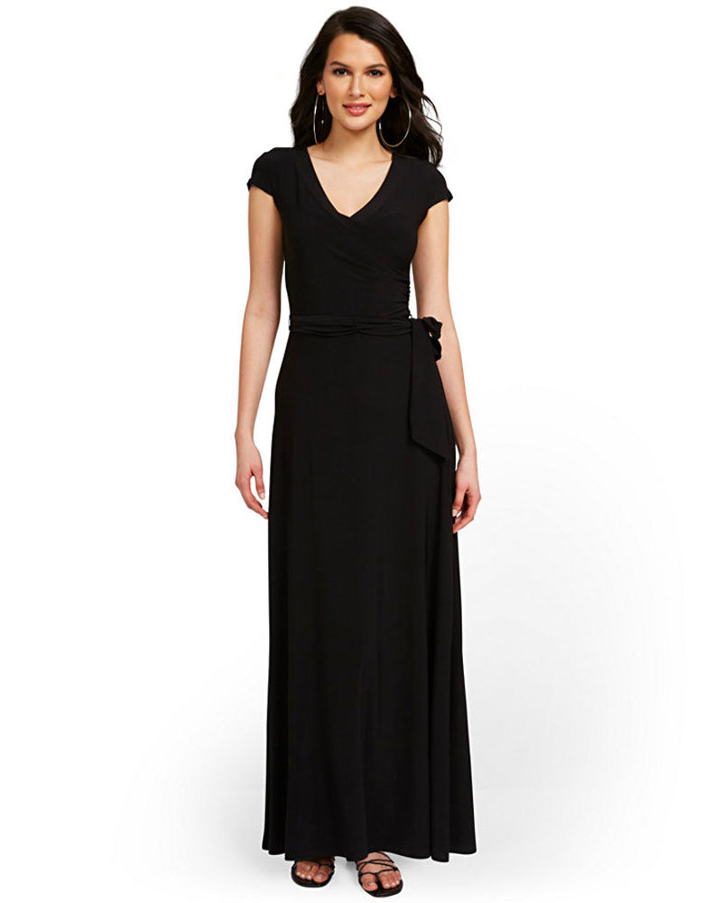 WRAP V-NECK MAXI DRESS