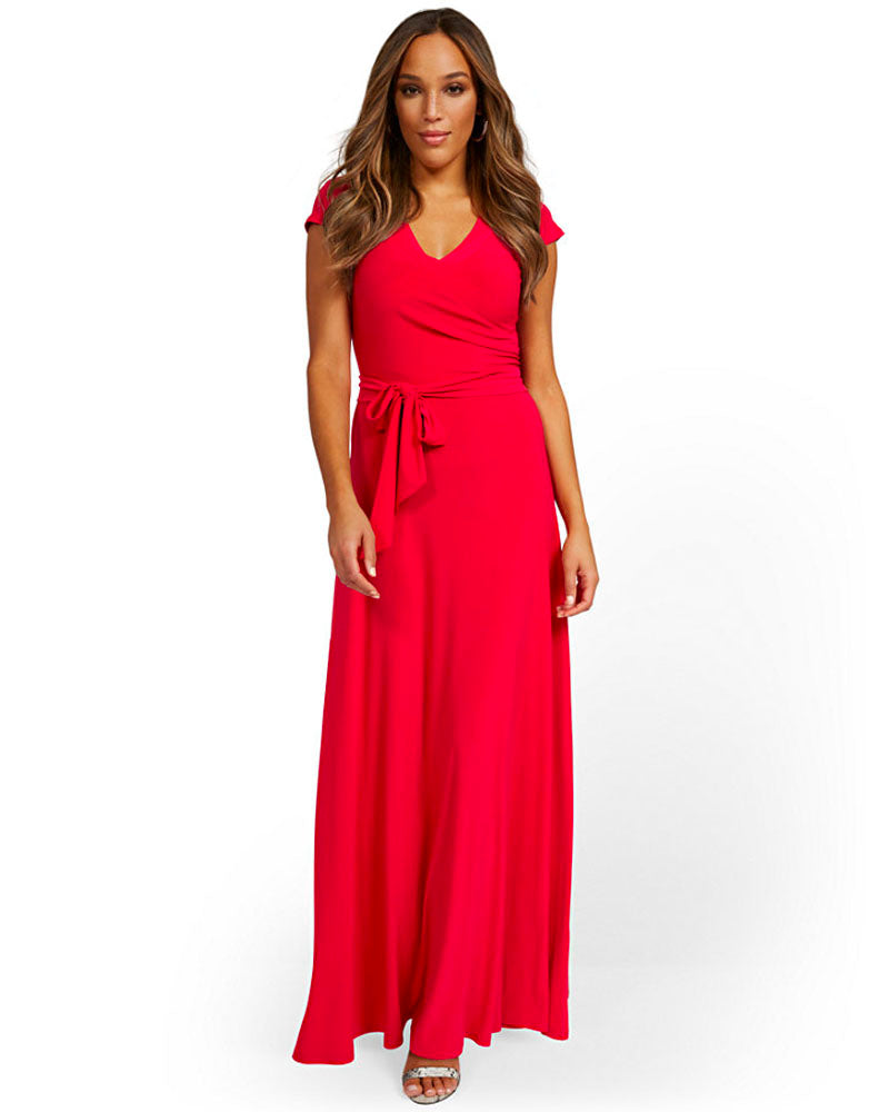 WRAP V-NECK MAXI DRESS