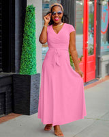 WRAP V-NECK MAXI DRESS