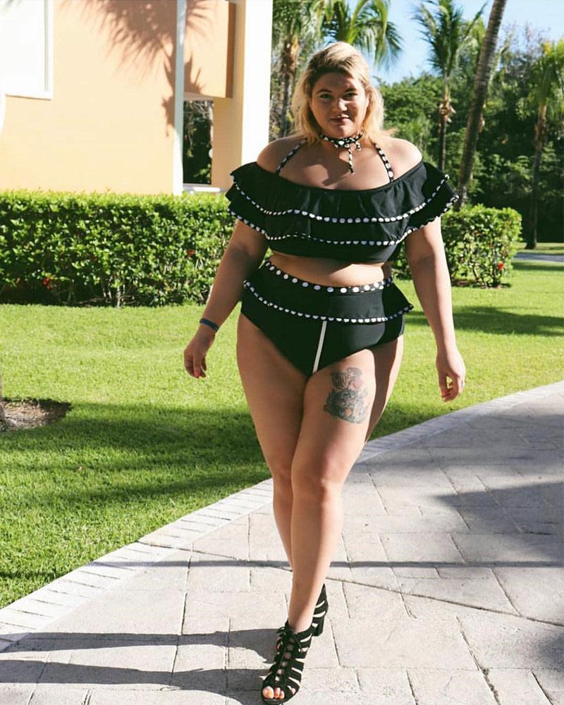 PLUS SIZE RUFFLE HIGH WAISTED SWIMSUIT