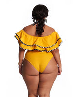 PLUS SIZE RUFFLE HIGH WAISTED SWIMSUIT