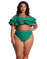 PLUS SIZE RUFFLE HIGH WAISTED SWIMSUIT